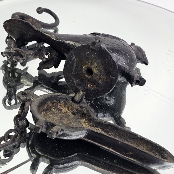 Antique Mughal Peacock Hanging Oil Lamp Bird Very Old. Bronze Or Brass - Picture 4 of 16